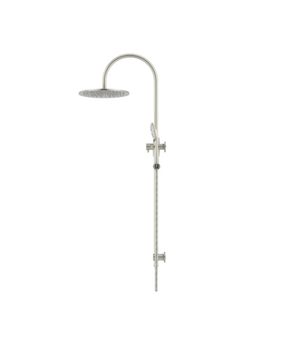 Meir Round GooseNeck Shower Set 300mm Rose + 3 Function Hand Shower