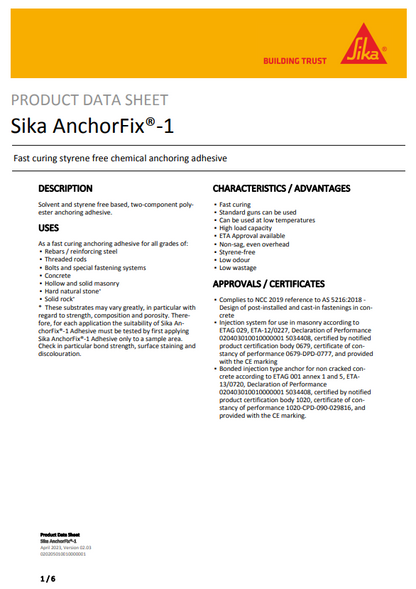 Sika AnchorFix-1 300ml cartridge - Box of 12