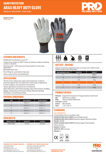 Pro Choice Arax Ultra-Thin Foam Nitrile And Synthetic Leather Palm - 1, 6 or 12 Pairs in 5 Size Options
