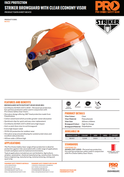 Pro Choice Striker BrowGuard Kits or Replacement Visors in Various Colours