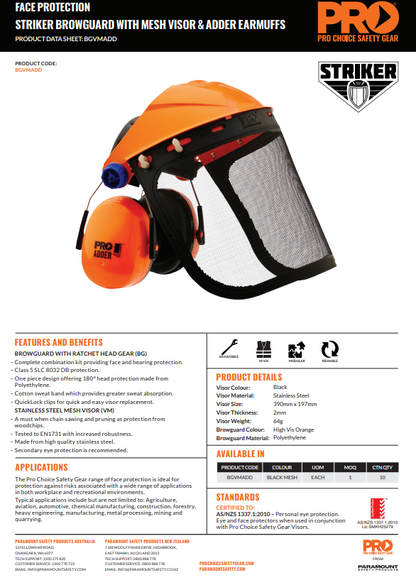 Pro Choice Adder Earmuffs and Striker Browguards with Visor Combo