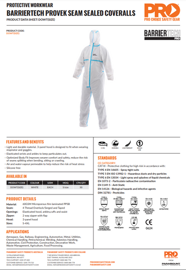 Pro Choice Barriertech Provek Seam Sealed Coverall Pack of 5 - Various Sizes