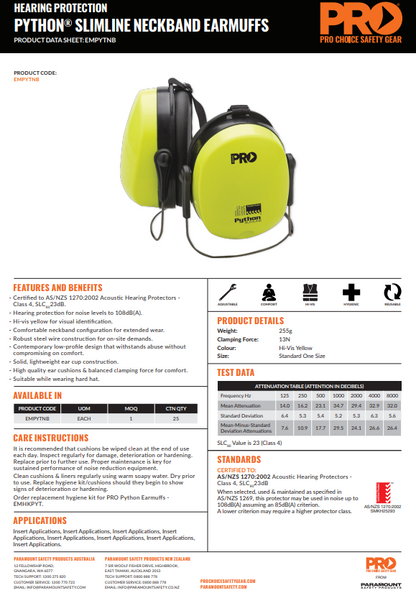Pro Choice Python Earmuffs - 4 Style Options and optional Hygiene Kit