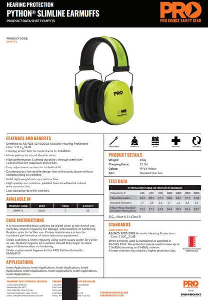Pro Choice Python Earmuffs - 4 Style Options and optional Hygiene Kit