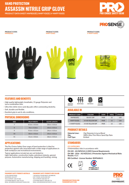 Pro Choice Assassin Nitrile Grip Glove - 12 Pairs in 2 Colours and 5 Size Options