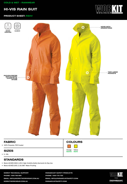 Hi Vis Rain Suit - 2 Colour Options in Various Sizes