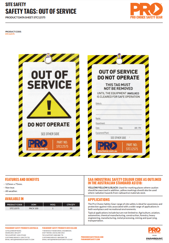 Pro Choice Site Safety Tags - Information, Danger or Caution Pack of 100