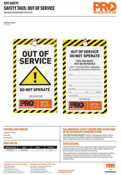 Pro Choice Site Safety Tags - Information, Danger or Caution Pack of 100
