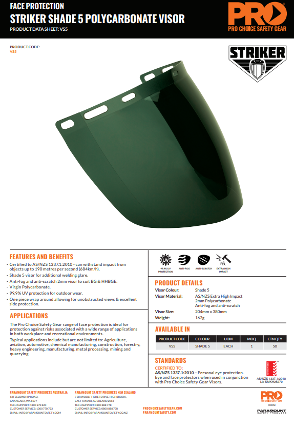 Pro Choice Visors to Suit Browguards BG & HHBGE with Clear, Smoke or Shade 5 Lenses