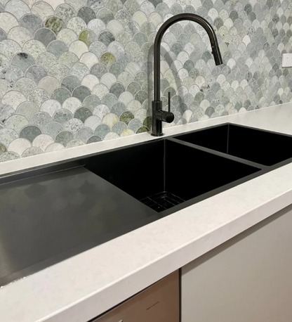 Meir Lavello Double Bowl Kitchen Sink & Drainboard 1160 x 440mm - 3 Colour Finishes