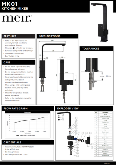 Meir Matte Black Square Kitchen Mixer Tap