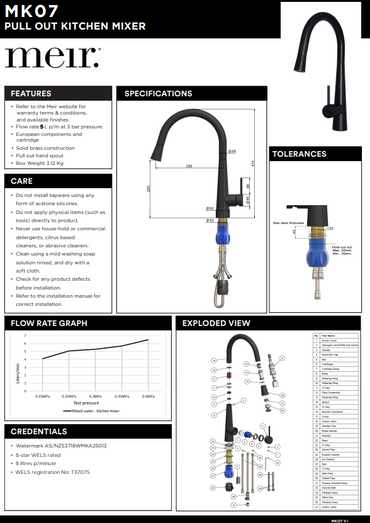 Meir Matte Black Round Pull Out Kitchen Mixer Tap