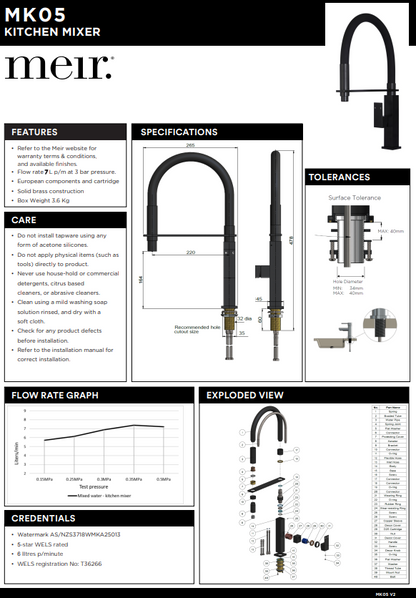 Meir Matte Black Square Flexible Kitchen Mixer Tap