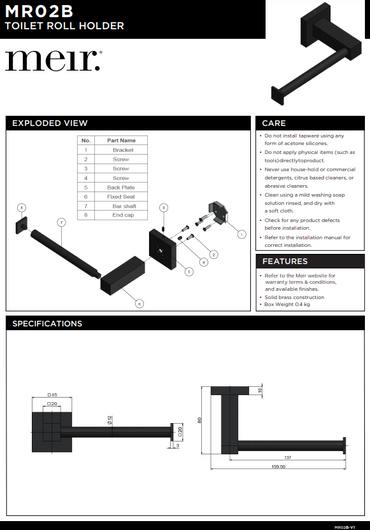 Meir Matte Black Square Toilet Roll Holder