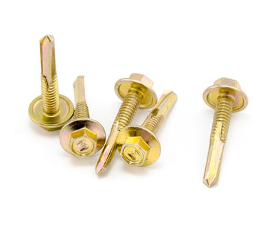 Macsim Hex Washer Face EXTENDED POINT Self Drilling Screws Yellow Zinc Plated - Box of 1000 - Various Sizes