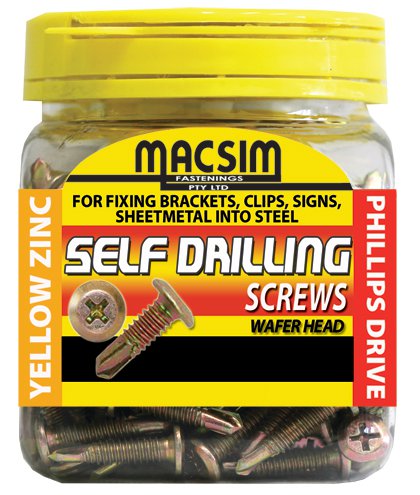 Macsim Wafer Head Self Drilling Screws (Phillips Drive) Yellow Zinc Plated – Various Sizes and Quantities