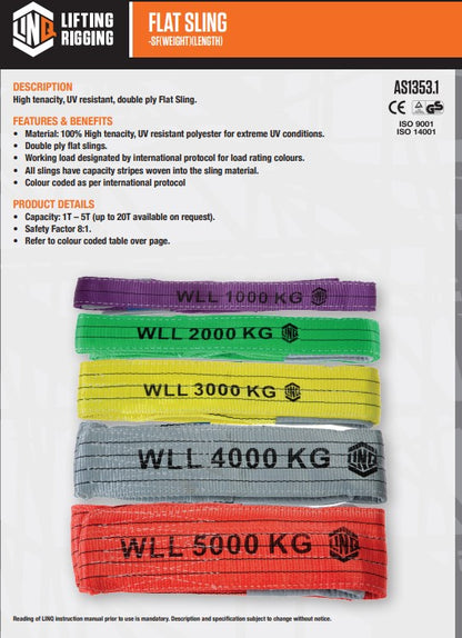 Linq Sling Flat 8:1 WLL Polyester - Various Capacity and Lengths