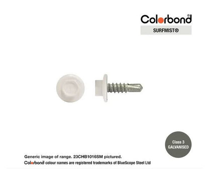 Macsim Hex Washer Face Self Drilling Galvanised PAINTED HEAD Screws - Box of 1000 - Various Sizes and Colours