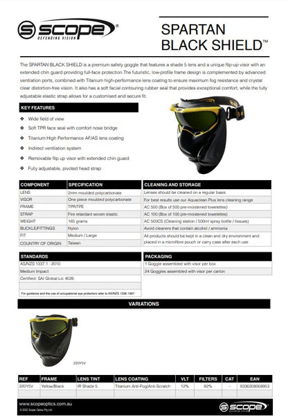 Scope Spartan Visors and Safety Goggles - Choose the Frame Style to Suit