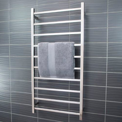 Radiant Heated Towel Rail (STR02) 600mm x 1200mm - 10 bars (SQUARE) - BOTTOM LEFT Power
