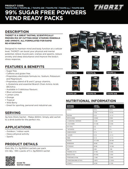 Thorzt 99% Sugar Free Electrolyte 5 x Solo Shot Hydration Sachet