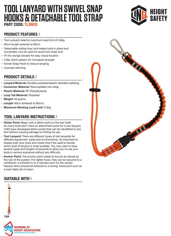 Linq Height Safety Tool Lanyards Webbing Tether - Plus Hardware