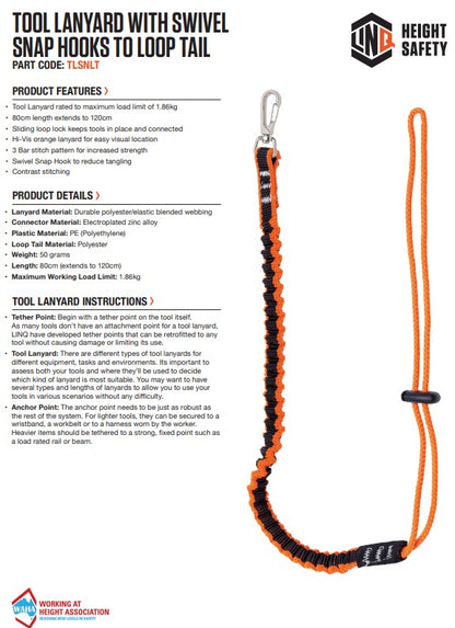 Linq Height Safety Tool Lanyards Webbing Tether - Plus Hardware