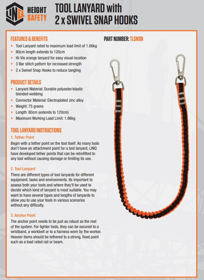 Linq Height Safety Tool Lanyards Webbing Tether - Plus Hardware