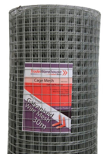 Galvanised Cage Wire Mesh 1830mm x 20m - 25mm Squares, 1.24mm wire gauge