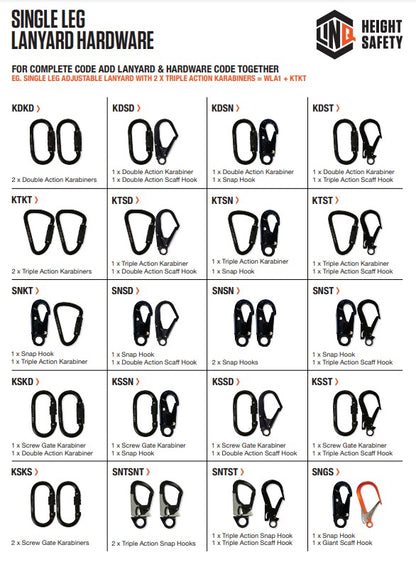 Linq Elite 2m Single Leg Shock Absorbing Adjustable Lanyard - Plus Hardware Made to Order