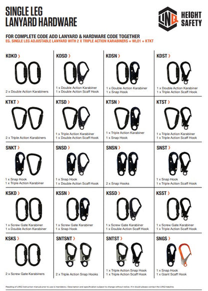 Linq Elite Single Leg Shock Absording Webbing Lanyards - Plus Hardware Options