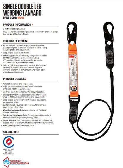 Linq Elite Single Leg Shock Absording Webbing Lanyards - Plus Hardware Options