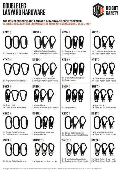 Linq Elite Double Leg Shock Absording Webbing Lanyards - Plus Hardware Options