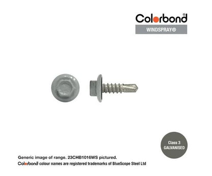 Macsim Hex Washer Face Self Drilling Galvanised PAINTED HEAD Screws - Box of 1000 - Various Sizes and Colours